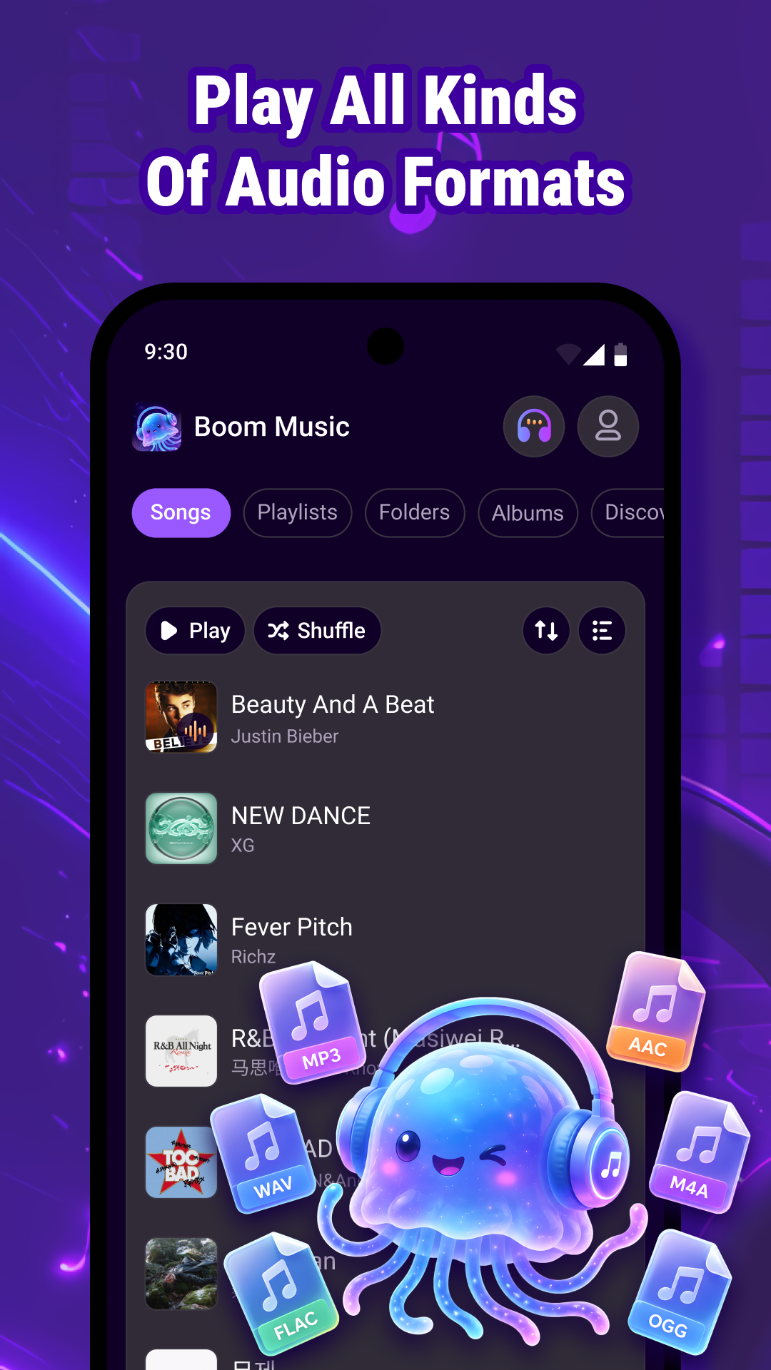 Boom Music song library and supported audio formats