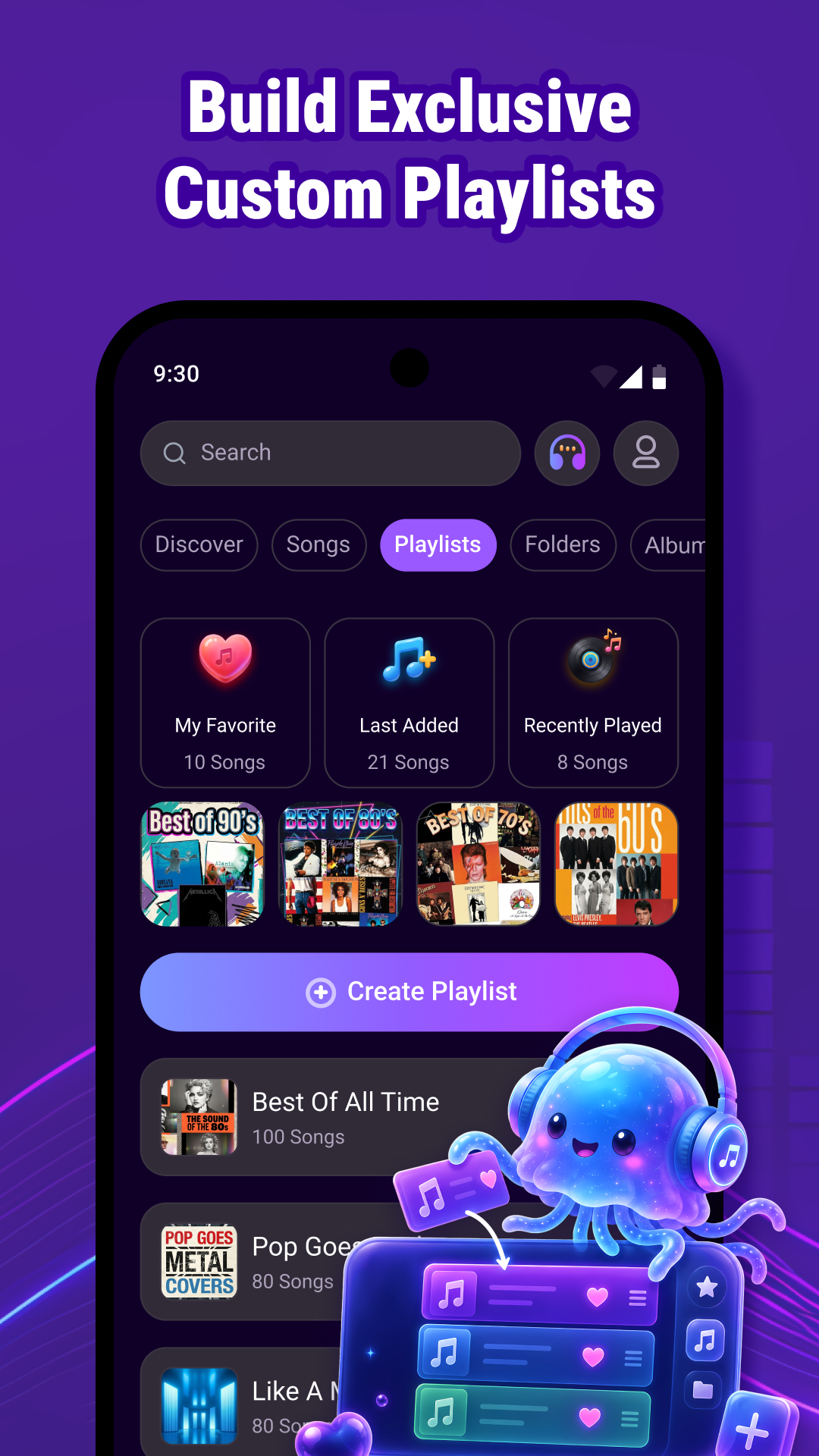 Boom Music custom playlist screen