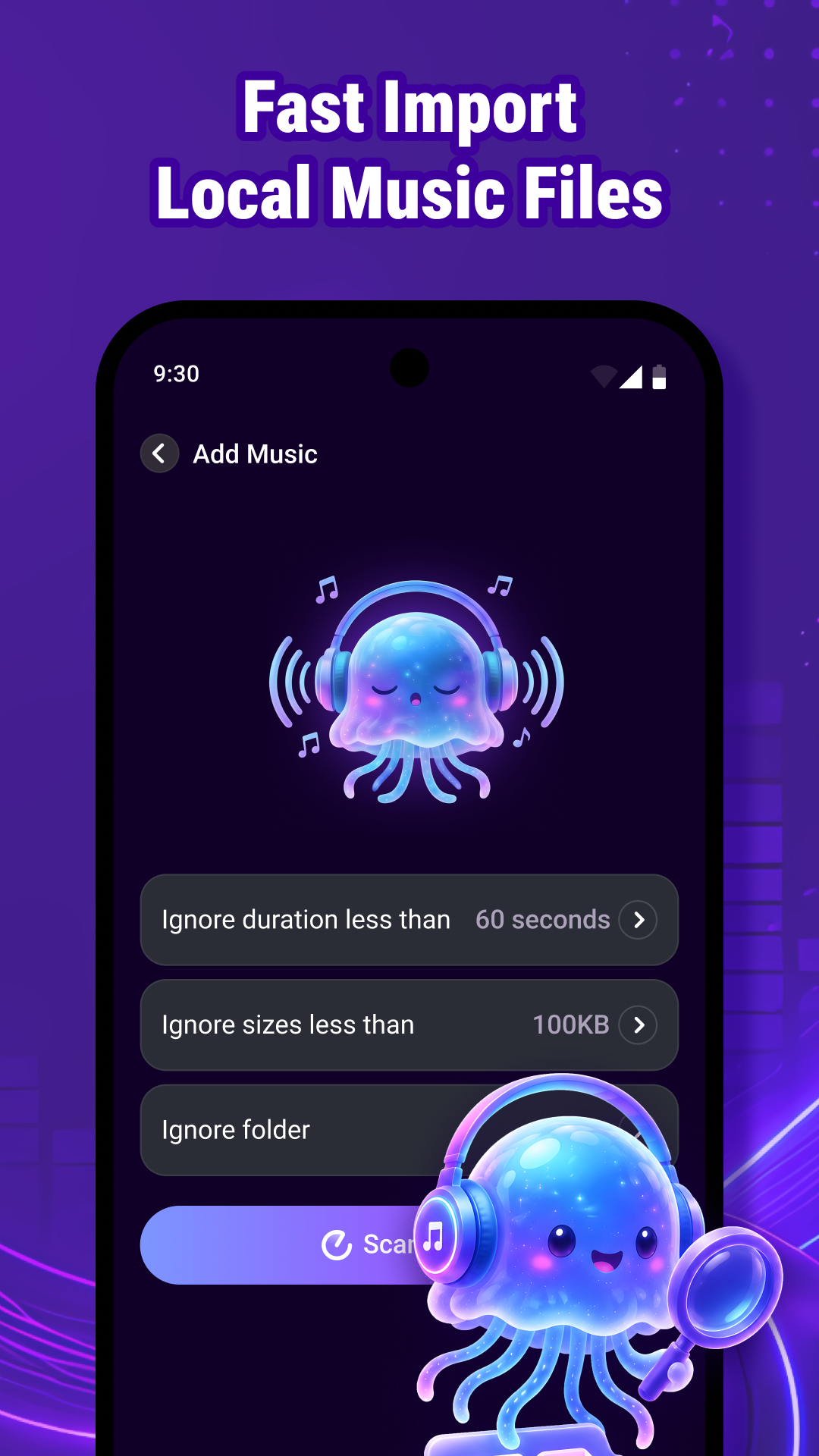 Boom Music local file scanning screen